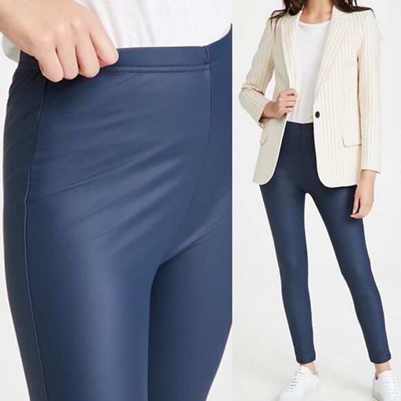 Plush Fleece Lined Liquid Faux Leather Leggings in Navy M - Picture 2 of 6